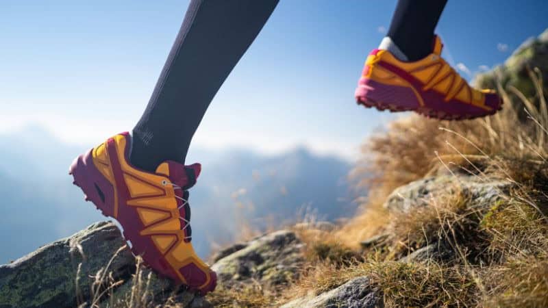Hiking in socks and shoes
