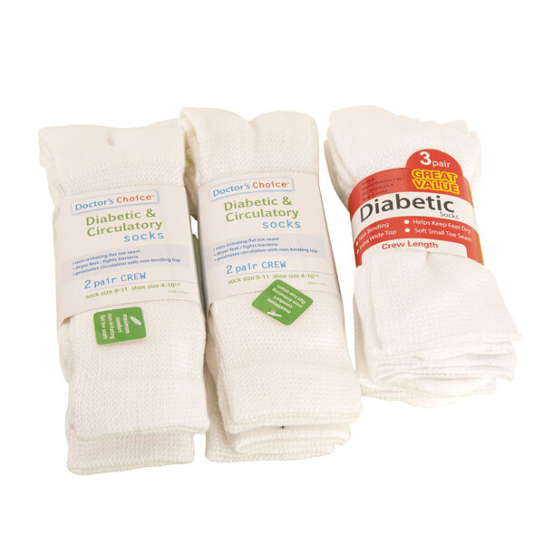 Three packs of white over-the-calf diabetic socks