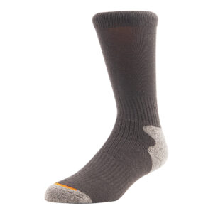 The Real Wool Crew Socks for Men and Women feature a grey sock with reinforced toe and heel, crafted from premium wool for ultimate comfort.