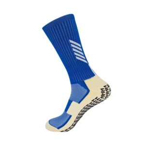 The Sinoknit Blue Football Team Socks with white accents and grip soles are perfect for football teams.