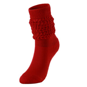 Ponožka Sinoknit Red Scrunch Sock s rebrovanou manžetou je zobrazená na bielom pozadí.