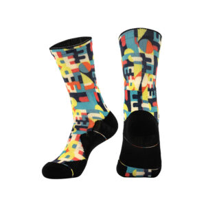 Vibrant, multicolored socks with black heels and toes. Custom design your own with Sinoknit Wholesale. Create your unique style!