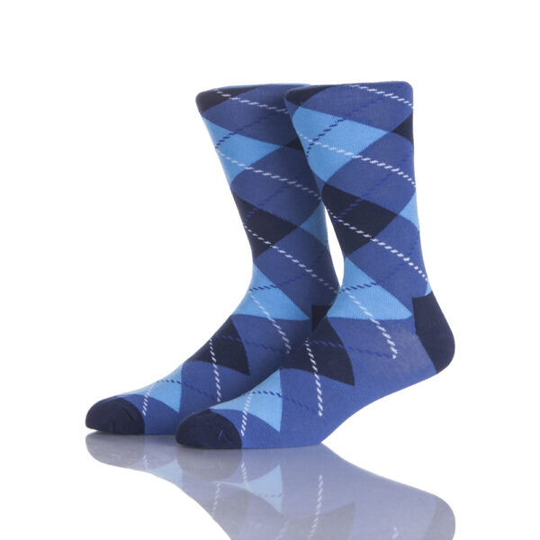 Sinoknit Patterned Dress Socks, Crazy Design Cotton Socks upright on white background, ideal novelty gifts for men.