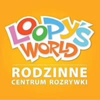 Logo with colorful text: "Loopy's World Family Entertainment Center" on yellow.