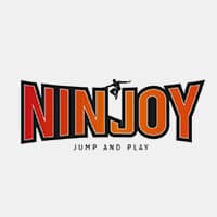 NINJOY" logo in red-orange, "JUMP AND PLAY" below, with a jumping silhouette incorporated.