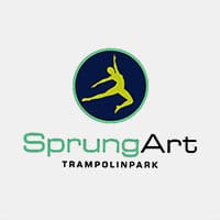 SprungArt Trampolinpark logo: silhouette of a jumping person inside a circle.