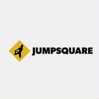 Yellow diamond with a jumping silhouette beside bold "JUMPSQUARE.