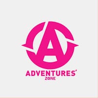 Pink stylized "A" in a circle with "ADVENTURES' ZONE" below.