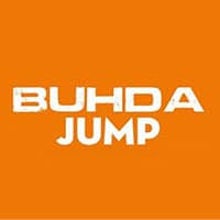 Text "BUHDA JUMP" in bold, white letters on an orange background.