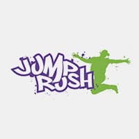 Purple graffiti text "Jump Rush" with a green jumping silhouette to the right.
