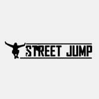 Silhouette of a person jumping next to bold "Street Jump" text logo.