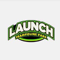 Launch Trampoline Park logo with bold white and green text on a light gray background.