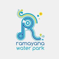 Stylized blue and yellow "R" logo for Ramayana Water Park, featuring decorative water elements.