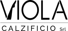 Logo Viola Calzificio Srl: teks bergaya dengan siluet kasut dalam "V", pengeluar stokin atas.