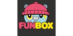 Bright cartoon character with a pink beanie, large eyes, and a playful expression, promoting fun and engagement with the FunBox brand. Perfect for kids' gaming or entertainment products.