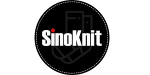Sinoknit logo featuring a black circular background with white and red text, representing a top sock manufacturer and supplier in China.
