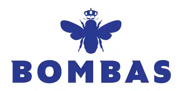 Bomba logo featuring a stylized bee, representing quality merino wool socks known for comfort and durability.