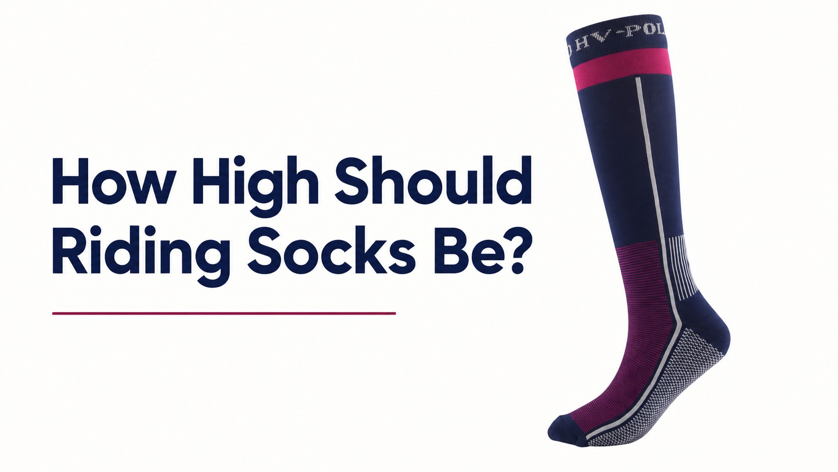 Close-up of a stylish pair of horse riding socks with navy, pink, and gray colors, designed for equestrian activities and comfort.